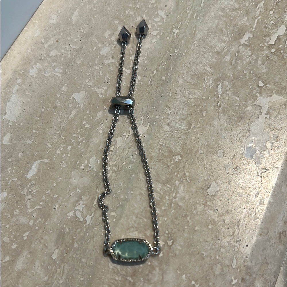 Elaina Silver Adjustable Chain Bracelet in Light Green Mother of Pearl - KS